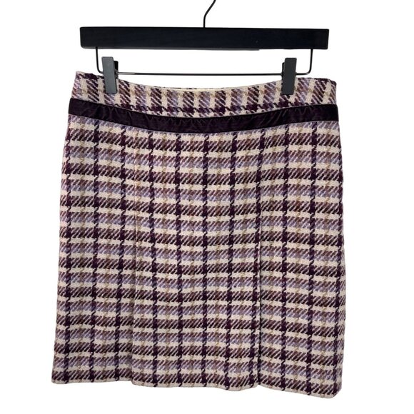 Loft Tweed Pleated Skirt Wool Blend Size 6 Purple Cream Plaid Mini - Picture 1 of 14